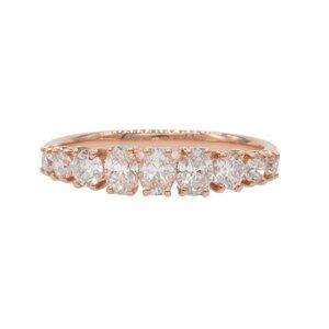 Oval and Round Lab-Created Diamond Band Ring in Solid 14K Rose Gold
